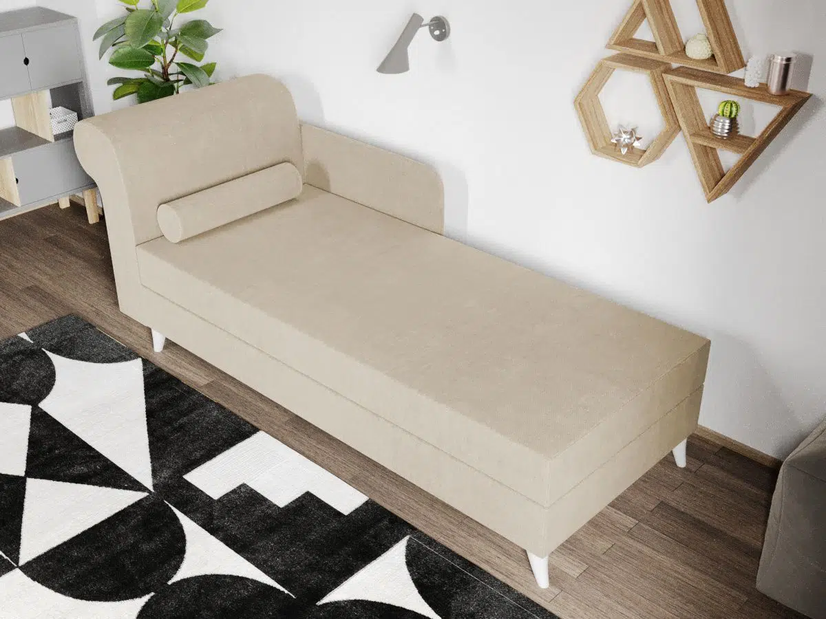 Divan / Pat o persoana tapitat Crem Round Rabatabil