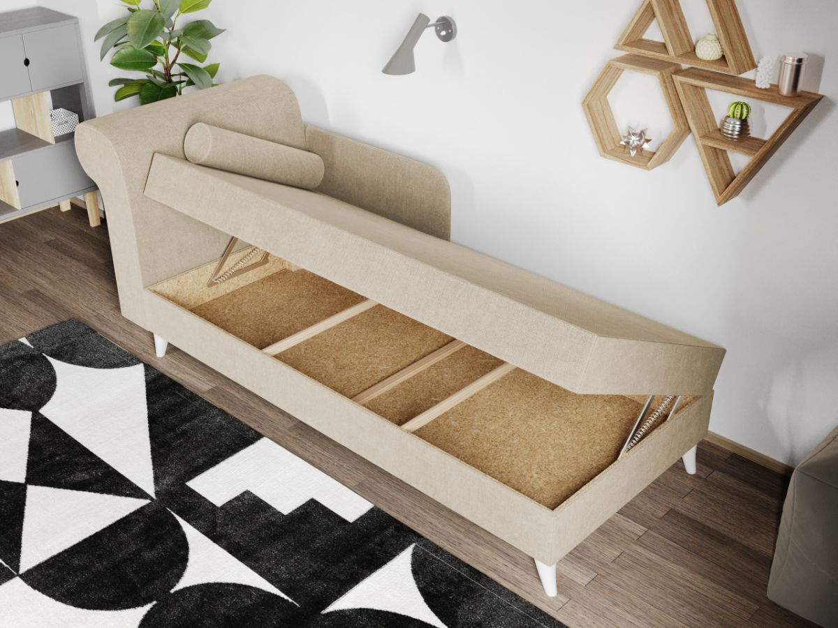 Divan / Pat o persoana tapitat Crem Round Rabatabil - imagine 4